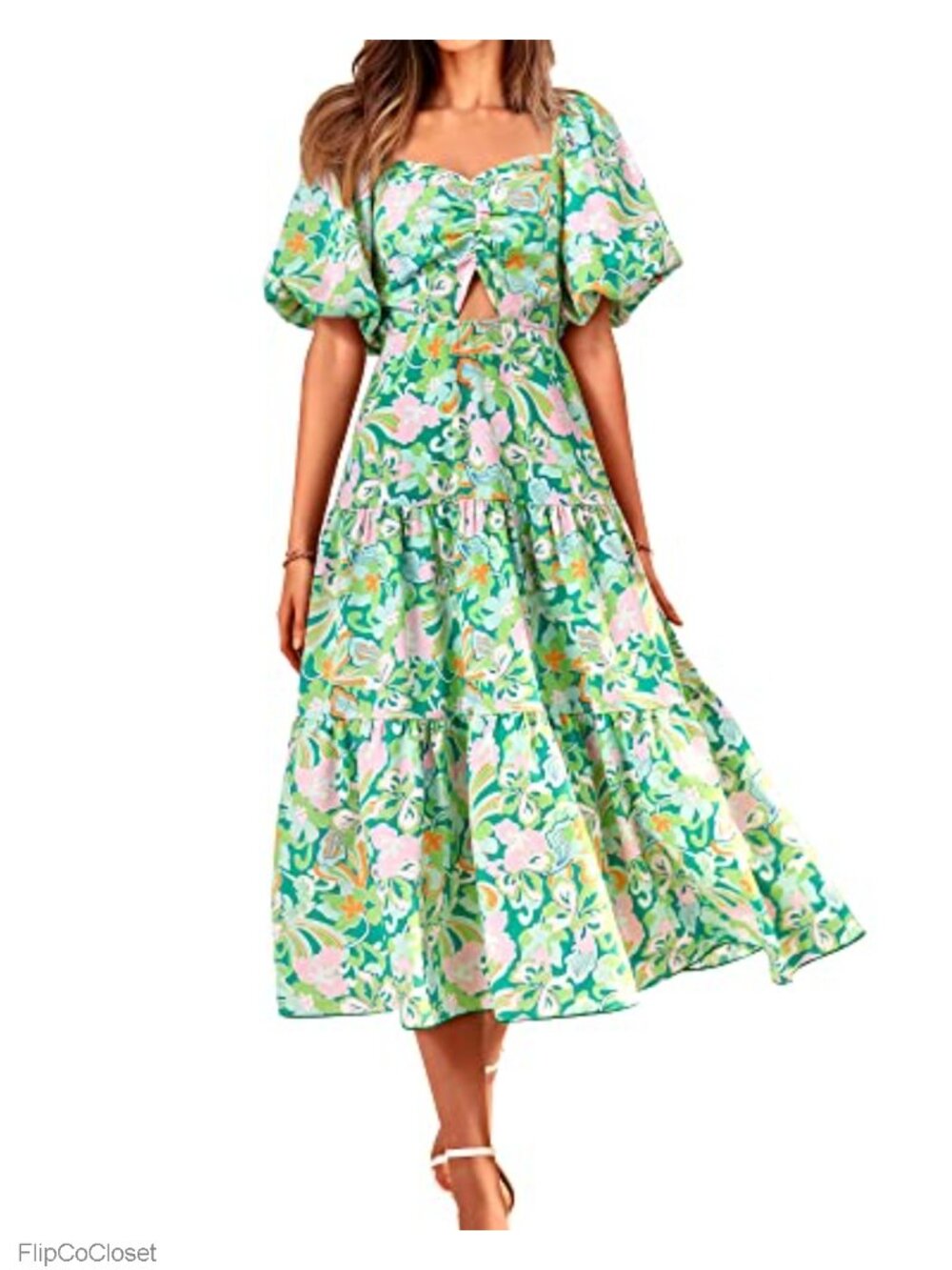 Boho Floral Maxi Dress with Puff Sleeves Casual